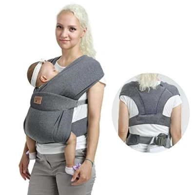 Image of vrbabies Baby Wraps Carrier Sling, for Newborns and Toddlers,Skin Friendly Soft Front Wrap Perfect Gifts(Dark Grey)