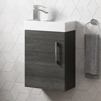 Image of AURORA® 400mm Wall Hung Vanity Unit Furniture, Wash Basin Bathroom Sink, Soft Close Door, Storage Cabinet, Charcoal Grey
