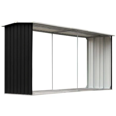 Image of vidaXL Garden Log Storage Shed Galvanised Steel 330x92x153 cm Anthracite