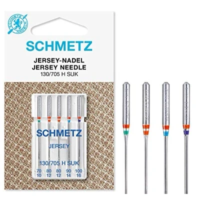 Image of SCHMETZ Domestic Sewing Machine Needles 5 Jersey 130/705 H SUK Needle Size 1x 70/10, 2X 80/12, 90/14 and 100/16 for on All Conventional Household Machines