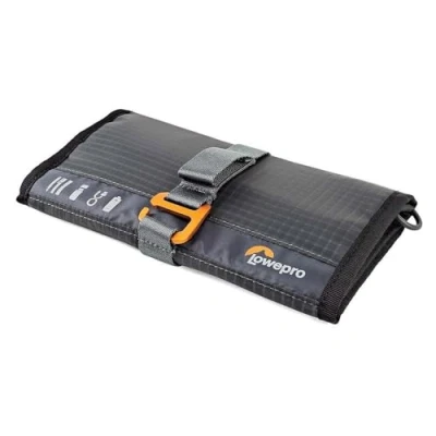Image of Lowepro GearUp Wrap, Travel Essentials Case, Case for Cords, Cables, USB Chargers and Batteries, SD Smartphone Accessory Made with Recycled Fabric, Grey