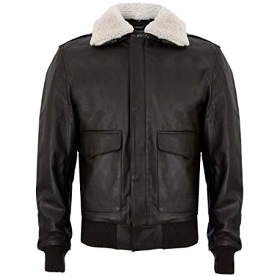 Image of Men&#039;s Air Force A2 USAF Brown Pilot Aviator Real Leather Flight Bomber Jacket S