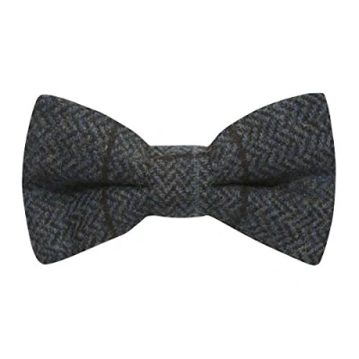 Image of King &amp; Priory Luxury Aegean Blue Herringbone Check Bow Tie, Tweed