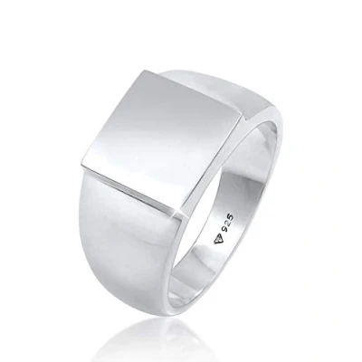 Image of Kuzzoi 0607322120 Men&#039;s Signet Ring Polished Band Solid (11 mm) in 925 Sterling Silver, Robust Biker Jewellery with Rectangular Surface, for Men Size 54 66, 62, Silver