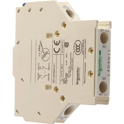 Image of Schneider Electric, Auxiliary contact block, TeSys D, 1NO + 1NC, side mounting, screw clamp terminals, LAD8N11