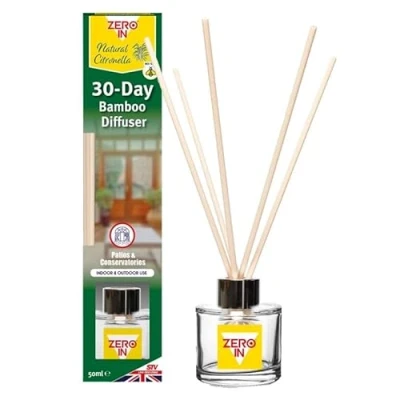 Image of Zero In 30 Day Bamboo Diffuser Natural Citronella Mosquito Repellent, Chemical Free Insect Protection for Indoor &amp; Outdoor Use, Eco Friendly Coverage