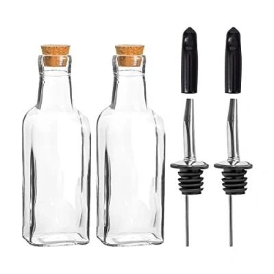 Image of Argon Tableware Olive Oil Pourer Bottles with Cork Lids Kitchen Dining Vinegar Drizzler Dispenser 170ml Pack of 2