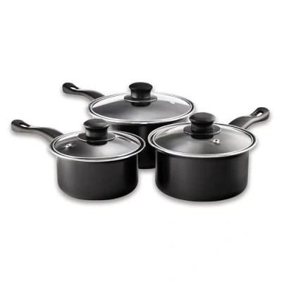 Image of Value Plus AP120 3 PCE Sauce pan Set with Glass Lids, Multi Colour, 16, 18, 20cm