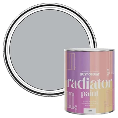 Image of Rust Oleum Grey Heat Resistant Radiator Paint in Matt Finish Monaco Mist 750ml (SHDRCT1170)