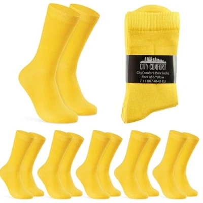 Image of CityComfort Mens Calf Socks, Breathable Crew Socks Multipack Gifts (Yellow 6 Pack)