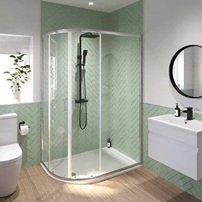 Image of Modern 1200mm x 900mm Left Hand Offset Quadrant Shower Enclosure Framed 6mm Glass Tray with Waste