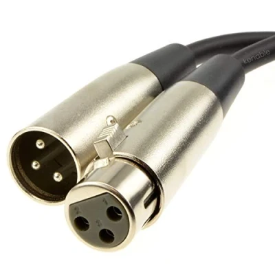 Image of kenable Nickel XLR Male Plug To Female Socket Black Cable Lead 20m [20 metres]