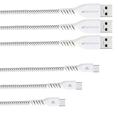 Image of TECHGEAR 3 Pack STRONG Durable Braided USB C Charging &amp; Data Sync Cables (30cm/1m/2m) Compatible with Samsung Tab S6 Lite, A9 Plus / A8 A7 S9 S8 S7 Plus/Ultra, Active 4 5 Pro, White