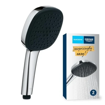 Image of GROHE Vitalio Comfort 110 Hand Shower for High Pressure (Square 11 cm Head, 2 Sprays: Rain and Jet, Anti Limescale System, Silicone Ring, Universal Mounting System), Chrome, 26926001