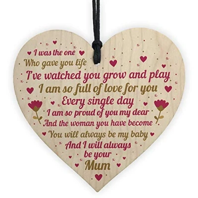 Image of RED OCEAN Handmade Daughter Gifts From Mum Wooden Hanging Heart Sign Christmas Birthday Gift Keepsake Mother