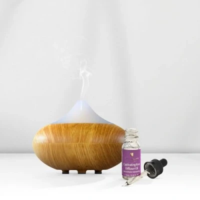 Image of Dr Botanicals Essential Oil Diffuser Premium 5 in 1 Ultrasonic Aromatherapy Scented Vaporizer Humidifier, Timer Auto Off, 7 LED Colors (Clear Top with Rose Oil)