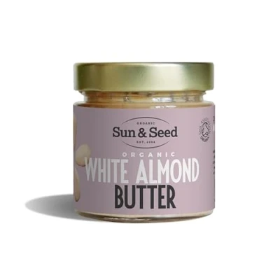Image of Organic White Almond Butter by Sun &amp; Seed 200g Smooth Plant Based High in Fibre Palm Oil Free Vegan No Added Sugar