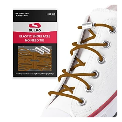 Image of SULPO Elastic Rubber Shoelaces with Metal Clasp No Tie Laces Loopless for All Shoes