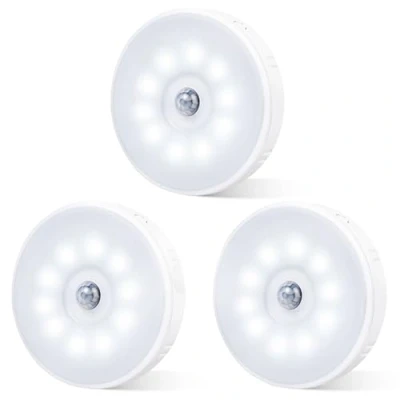 Image of innotree 3 Pack Motion Sensor Lights Indoor,Battery Powered Rechargeable LED Night Light for Stairs, Bathrooms, Hallways, Closets, Kitchens, Under Cabinets