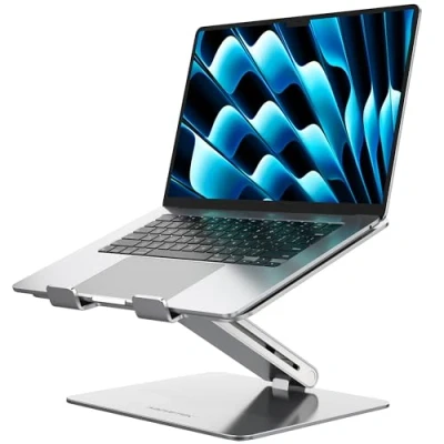 Image of AboveTEK Laptop Stand, Adjustable Computer Riser for Desk, Compatible with Mac MacBook Pro Air Notebook, Up to 17 inches, Supports 19.96 KG Silver Gift Family/Friends/Women/Men