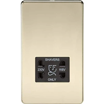 Image of KnightsBridge Screwless Polished Brass Shaver Socket Dual Voltage 115/230V Black Insert
