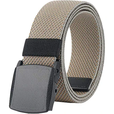 Image of LionVII Men Elastic Stretch Canvas Belt with Plastic Buckle (Khaki)
