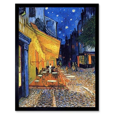 Image of Wee Blue Coo Vincent Van Gogh Cafe Terrace Place Du Forum Arles 1888 Art Print Framed Poster Wall Decor 12X16 Inch