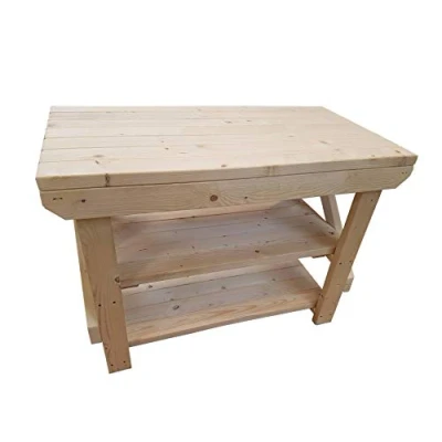 Image of ACORN Wooden Workbench With Double Shelf Handmade Heavy Duty Work Table Made From Construction Grade Timber (7ft)