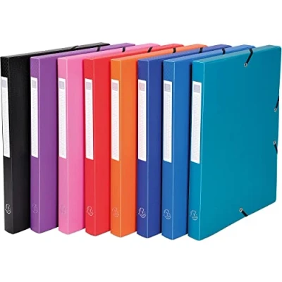 Image of Exacompta Ref 5960E PP Opaque Elasticated Filing Box 240 x 320mm in Size, Suitable for A4 Documents, 25mm Spine, 0.7mm Polypropylene Assorted Colours (Pack of 8)