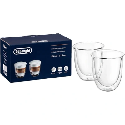 Image of De&#039;Longhi unisex Cappuccino Glasses, Transparent, 2 Count (Pack of 1)