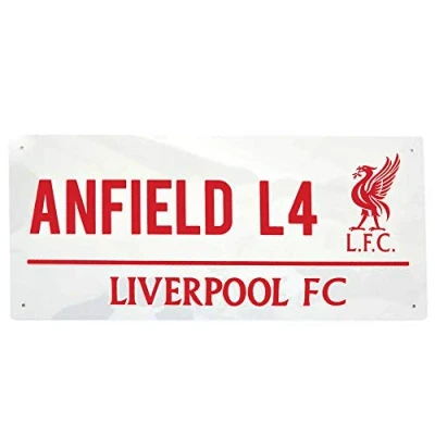 Image of Super Reds Official Liverpool Anfield Road &amp; Football Crest Metal Street Sign (40cm x 18cm)