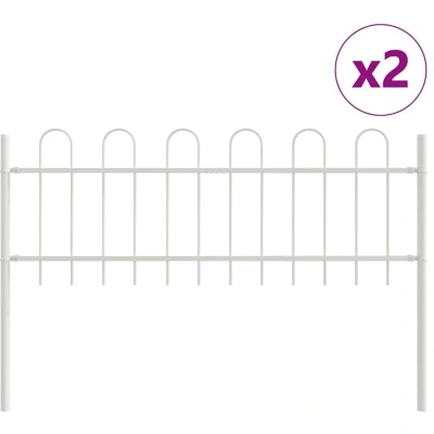 Image of vidaXL Garden Fence with Hoop Top White 3.4x0.6 m Steel