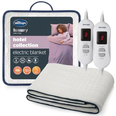 Image of Silentnight Hotel Collection Electric Blanket Luxury Cosy Comfort Covered in a Super Soft Fleece Fabric Full Mattress Coverage with Easy Fit Straps 3 Heat Settings, King