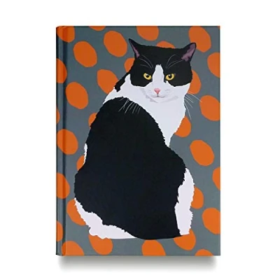Image of Leslie Gerry Black and White Cat Hardback Notebook Premium 160 Page A5 Lined Ruled Travel Journal