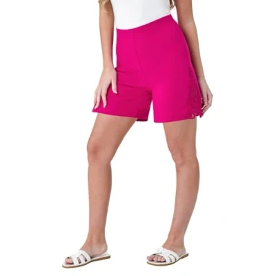 Image of Roman Lace Trim Stretch Shorts for Women UK Ladies Spring Everyday Summer Holiday Pull On Comfy Elasticated Waistband Soft Details Daywear Vacation Bottoms Cerise Size 10