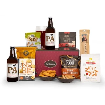 Image of Craft Beer and Snacks Hamper Gift Box for Dad Pale Ale, Pub Snacks, Sausalami, Pork Scratchings Men by Hay Hampers