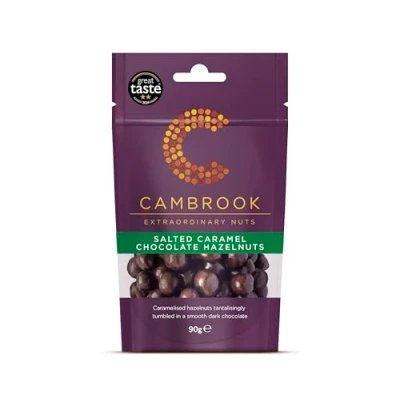 Image of Cambrook Salted Caramel Dark Chocolate Hazelnuts, 90g Bag