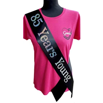 Image of Gemini Ribbons 85 Years Young 85th Birthday Sash Holographic Party Womens Mens Gift