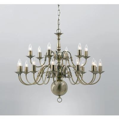 Image of Flemish Antique Brass 18 Arm Chandelier