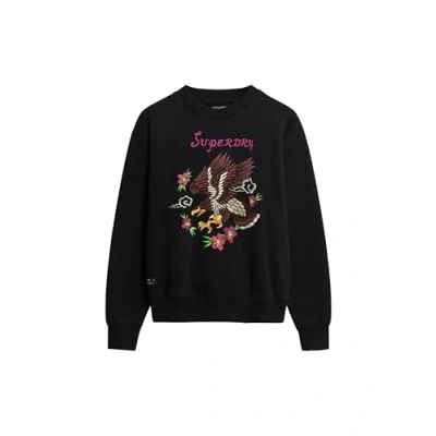 Image of Superdry Women&#039;s Suika Embroidered Loose Sweat Sweatshirt, deep black, 8