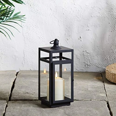Image of Lights4fun Black Metal Battery Operated Fully Waterproof Outdoor Garden LED TruGlow® Candle Lantern for Indoor Use 29cm