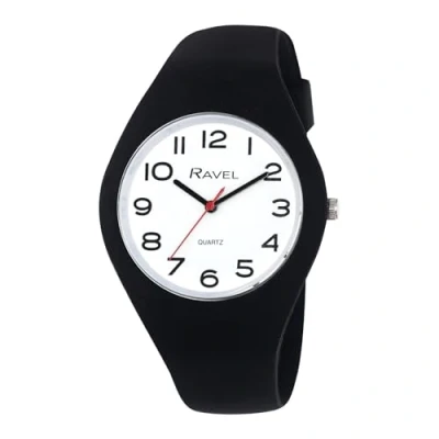 Image of Ravel Unisex Easy Read Slim Comfort Fit Contrast Silicon Strap Watch Analogue Quartz R1804.34 Black/White Numbered
