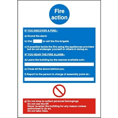 Image of Seco Fire Action with No Entry Symbol Sign, 200mm x 300mm 1mm Semi Rigid Plastic