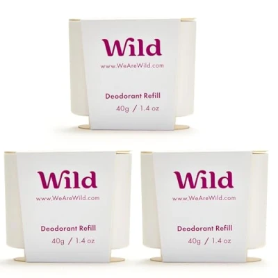 Image of Wild Natural Refillable Deodorant Coconut &amp; Vanilla Refill Trio Pack Vegan Eco Friendly Aluminium Free Long Lasting Protection 100% Ingredients 3 of 40g Refills