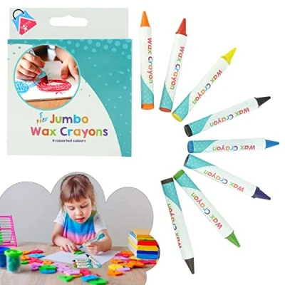 Image of Kids Wax Crayons Safe, Non Toxic Toddler First Easy Grip Art Craft and, Learning Drawing Pen Stackable Toys, Decorative Easter Toys for Baby (8PCs Jumbo Crayons)