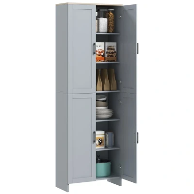 Image of HOMCOM Freestanding Kitchen Cupboard, 4 Door Storage Cabinet Organizer with Adjustable Shelves, 170cm, Grey