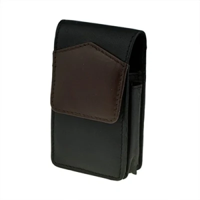 Image of CP6091 Black &amp; Brown Leather Cigarette Packet Holder with Lighter
