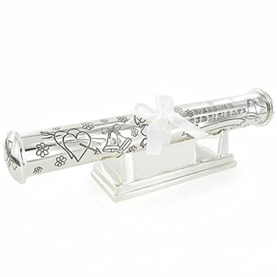 Image of County Engraving Engraved Silver Plated Wedding Certificate Holder and Stand Enter Your Own Custom Text
