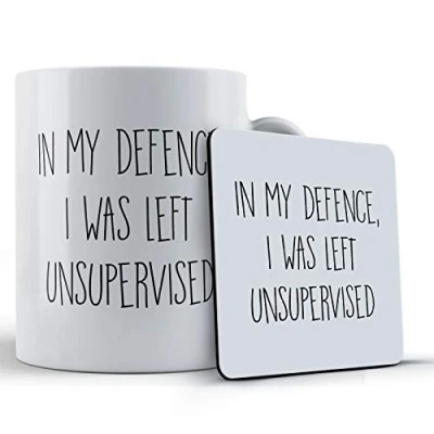Image of Funny Mug Clumsy Person Gift &amp; Coaster in My Defence, I was Left Unsupervised, Ceramic, 11 fl. oz.