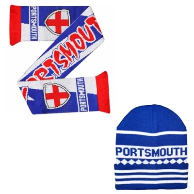 Image of Portsmouth Blue and White Ski Bronx Hat Stylish Winter for Pompey Football Fans Ultimate Comfort Warmth… (UK, Alpha, One Size, &amp; Scarf Set)